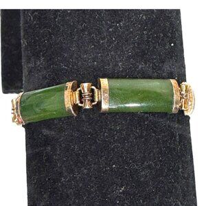 Vintage Green Jade Silver Gold Vermeil Elegant Bar Link Bracelet Luxury Jewelry